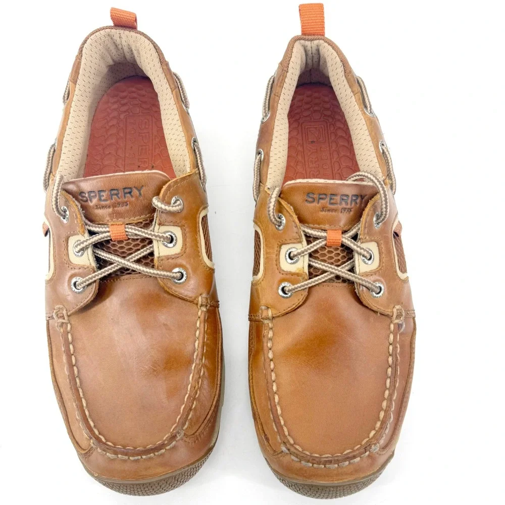 Sperry Billfish Boat Shoes Mens 10.5 Tan Brown Leather Mesh Deck Loafers